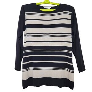 Exclusively Misook Size Small Black Beige Stripe Pullover Tunic Long Sleeves Mod